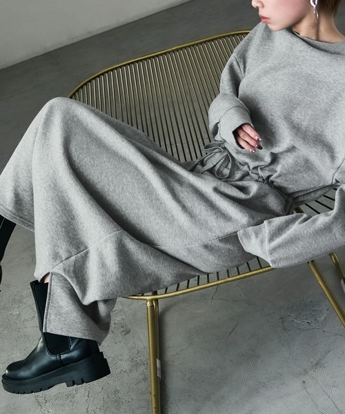 Fashion Letter（ファッションレター）の「裏起毛 ドロストルームワンピース M-LLsize（ルームワンピース・レディース・グレー/グレイッシュベージュ/ブラック/チャコール・LL/L/M）」の5枚目の写真