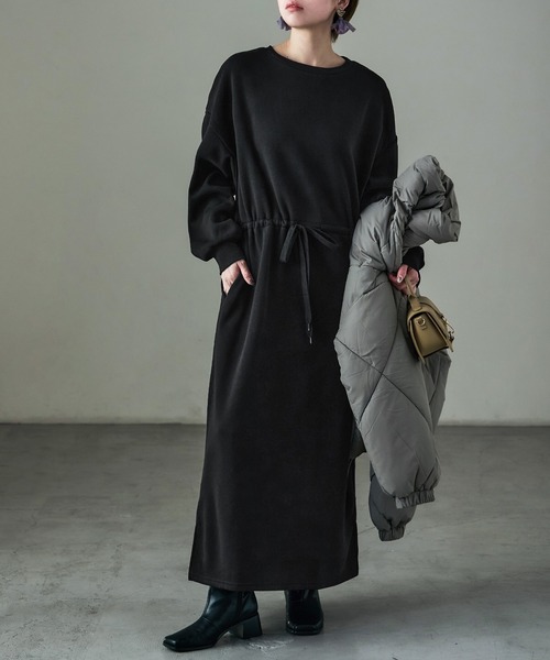 Fashion Letter（ファッションレター）の「裏起毛 ドロストルームワンピース M-LLsize（ルームワンピース・レディース・グレー/グレイッシュベージュ/ブラック/チャコール・LL/L/M）」の20枚目の写真