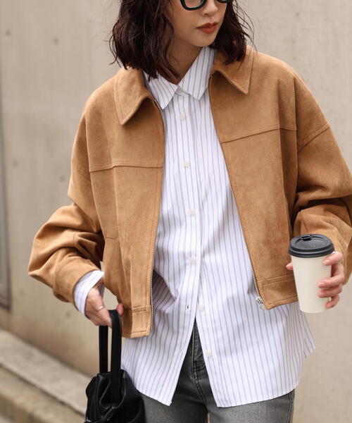 FREE'S MART(フリーズマート)の「◆合皮ジップアップブルゾン(ブルゾン・レディース・ブラウン/ブラック/ベージュ系その他・SMALL/MEDIUM)」の3枚目の写真