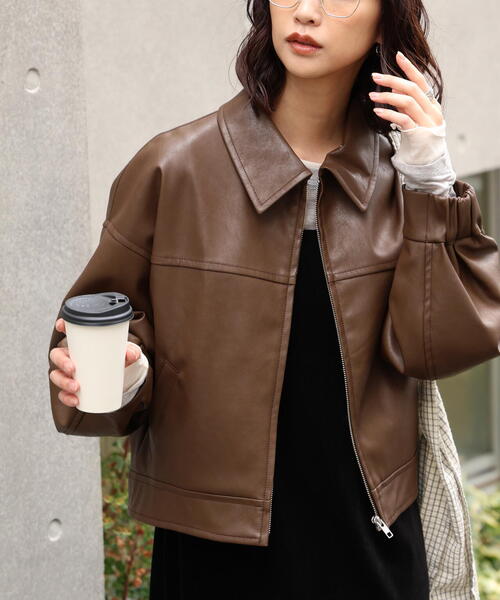 FREE'S MART(フリーズマート)の「◆合皮ジップアップブルゾン(ブルゾン・レディース・ブラウン/ブラック/ベージュ系その他・SMALL/MEDIUM)」の12枚目の写真