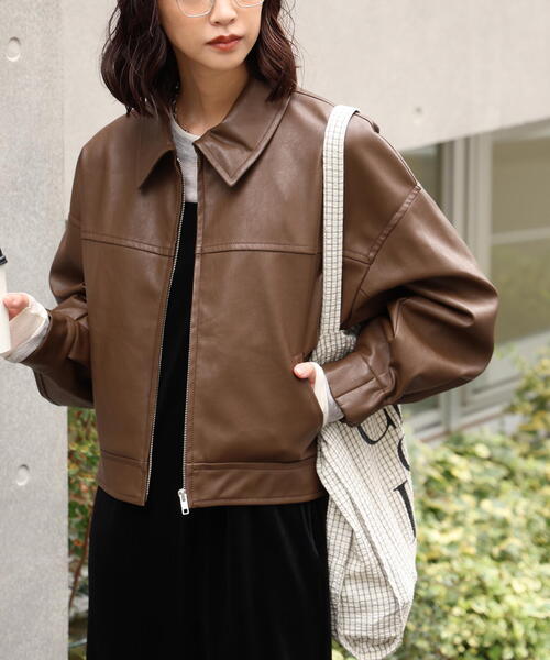 FREE'S MART(フリーズマート)の「◆合皮ジップアップブルゾン(ブルゾン・レディース・ブラウン/ブラック/ベージュ系その他・SMALL/MEDIUM)」の14枚目の写真