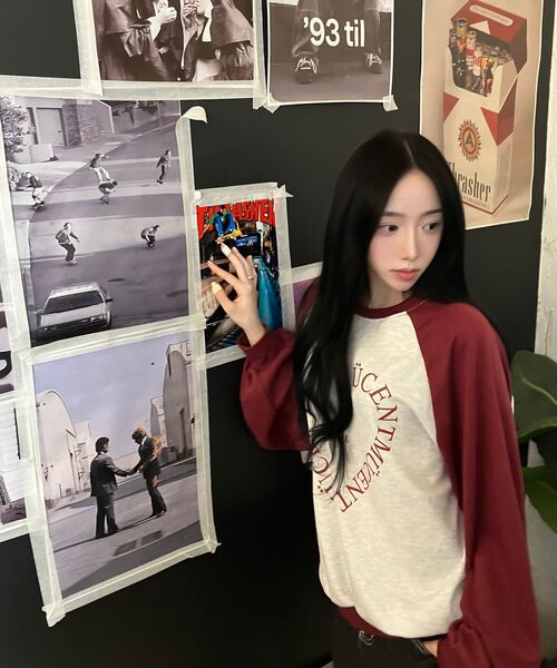 MUCENT（ムセント）の「ハートレタリングナグラン配色スウェット男女共用（4カラー）（スウェット・レディース・ブラック系/チャコール/ブラウン/バーガンディー/ブラック・FREE）」の17枚目の写真