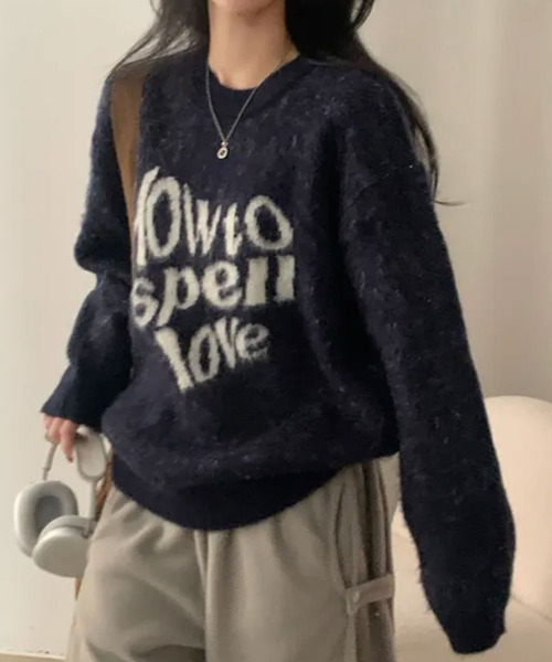 VIVID LADY（ビビッドレディー）の「クルーネック ニットトップス（ニット/セーター・レディース・ピンク/ネイビー/オリーブ/チャコールグレー・FREE）」の4枚目の写真
