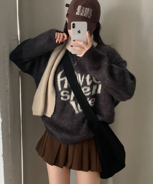 VIVID LADY（ビビッドレディー）の「クルーネック ニットトップス（ニット/セーター・レディース・ピンク/ネイビー/オリーブ/チャコールグレー・FREE）」の17枚目の写真