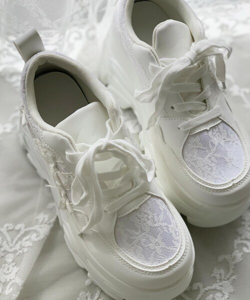 cs T&P（シーエスティーアンドピー）の「リボンレース 厚底スニーカー（スニーカー・レディース・ホワイト/ブラック・M/L/S/LL）」の6枚目の写真
