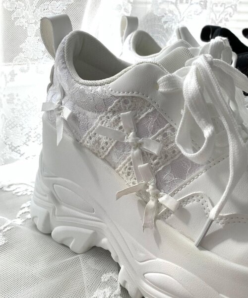 cs T&P（シーエスティーアンドピー）の「リボンレース 厚底スニーカー（スニーカー・レディース・ホワイト/ブラック・M/L/S/LL）」の8枚目の写真