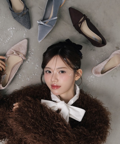 EVOL（イーボル）の「【ふかふか・クッション入り】ポインテッド2cmリボンパンプス JA5956（パンプス・レディース・ドット/ブラック/アイボリー/ピンク/グレー/ブラウン/ライトピンク/グレー系その他・22.0cm/22.5cm/23.0cm/23.5cm/24.0cm/24.5cm/25.0cm）」の7枚目の写真