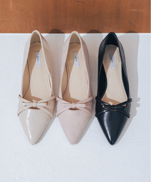 EVOL（イーボル）の「【ふかふか・クッション入り】ポインテッド2cmリボンパンプス JA5956（パンプス・レディース・ドット/ブラック/アイボリー/ピンク・22.0cm/22.5cm/23.0cm/23.5cm/24.0cm/24.5cm/25.0cm）」の3枚目の写真