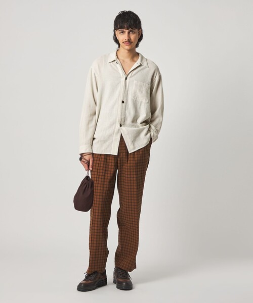 Steven Alan＞ コットンメッシュ チェック オープンカラー オーバー