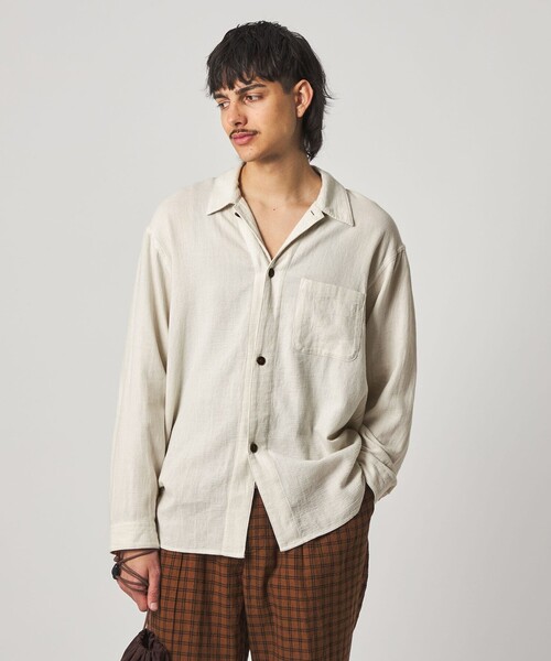 Steven Alan＞ コットンメッシュ チェック オープンカラー オーバー