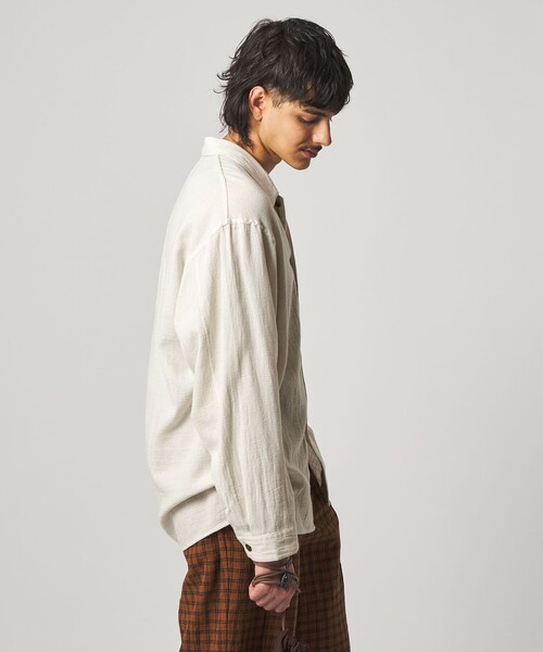 steven alan (iz) 大きめ オーバーシャツ ワイド ビッグ ルーズ Steven Alan＞ コットンメッシュ チェック オープンカラー オーバー