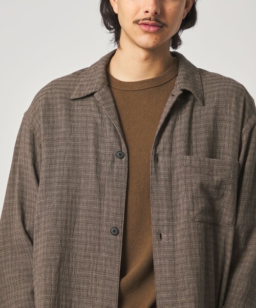 Steven Alan＞ コットンメッシュ チェック オープンカラー オーバー