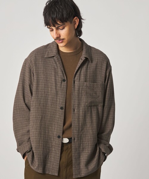 Steven Alan＞ コットンメッシュ チェック オープンカラー オーバー