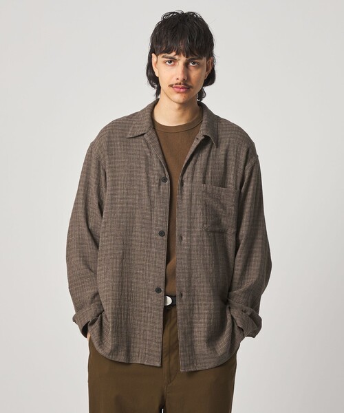 Steven Alan＞ コットンメッシュ チェック オープンカラー オーバー