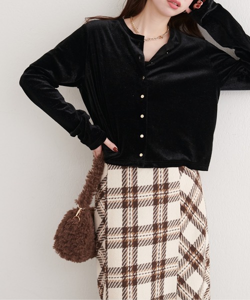 natural couture（ナチュラルクチュール）の「ラメベロアクルーネックカーディガン（カーディガン/ボレロ・レディース・ブラック/ブルーグレー/ピンクベージュ/ボルドー/ネイビー/オフホワイト・FREE）」の15枚目の写真