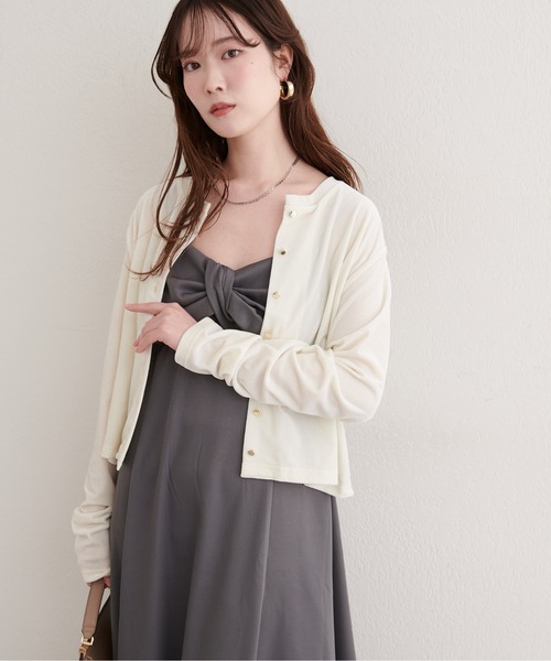 natural couture（ナチュラルクチュール）の「ラメベロアクルーネックカーディガン（カーディガン/ボレロ・レディース・ブラック/ブルーグレー/ピンクベージュ/ボルドー/ネイビー/オフホワイト・FREE）」の9枚目の写真