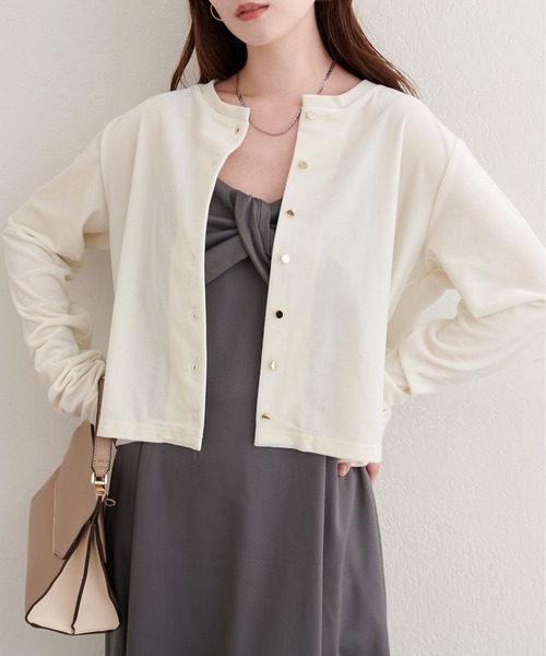 natural couture（ナチュラルクチュール）の「ラメベロアクルーネックカーディガン（カーディガン/ボレロ・レディース・ブラック/ブルーグレー/ピンクベージュ/ボルドー/ネイビー/オフホワイト・FREE）」の8枚目の写真