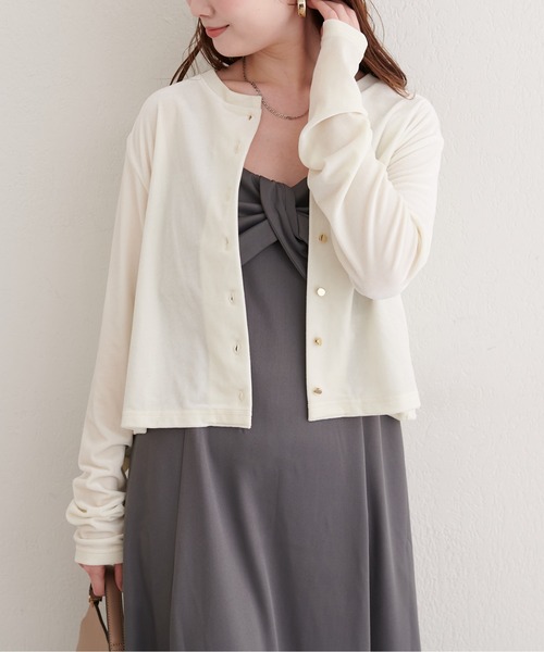 natural couture（ナチュラルクチュール）の「ラメベロアクルーネックカーディガン（カーディガン/ボレロ・レディース・ブラック/ブルーグレー/ピンクベージュ/ボルドー/ネイビー/オフホワイト・FREE）」の7枚目の写真