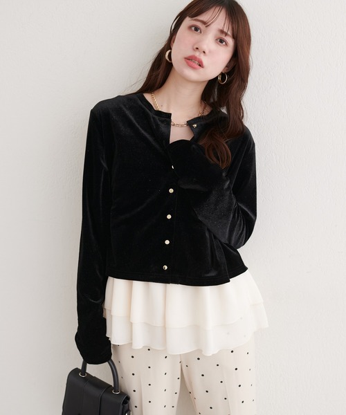 natural couture（ナチュラルクチュール）の「ラメベロアクルーネックカーディガン（カーディガン/ボレロ・レディース・ブラック/ブルーグレー/ピンクベージュ/ボルドー/ネイビー/オフホワイト・FREE）」の11枚目の写真