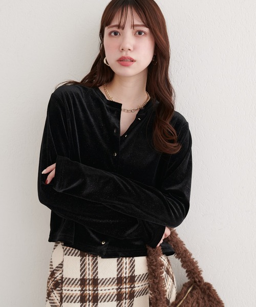 新品・タグ付き　maison dedolce ベロアカーディガン【black】 AZUL BY MOUSSY（アズールバイマウジー） カーディガン WZIPベロアラメ