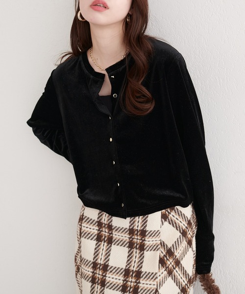 natural couture（ナチュラルクチュール）の「ラメベロアクルーネックカーディガン（カーディガン/ボレロ・レディース・ブラック/ブルーグレー/ピンクベージュ/ボルドー/ネイビー/オフホワイト・FREE）」の13枚目の写真