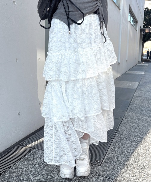 one way(ワンウェイ)の「イレヘムティアードスカート(スカート・レディース・ホワイト/ブラック・FREE)」の13枚目の写真