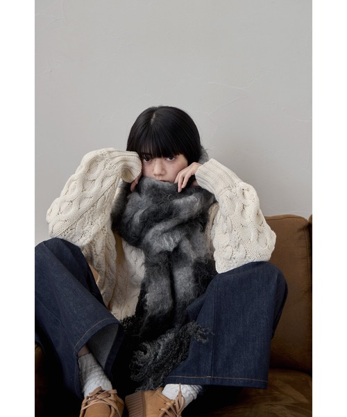 etoll.（エトル）の「起毛チェックマフラー（マフラー・レディース・グレー/ブルー/ベージュ・FREE）」の14枚目の写真