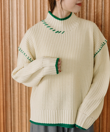 POU DOU DOU | あぜ編み配色ハイネックニット(ニット/セーター)