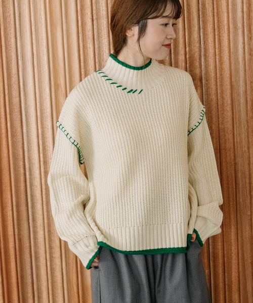 POU DOU DOU（プードゥドゥ）の「あぜ編み配色ハイネックニット（ニット/セーター・レディース・ラベンダー/イエロー/ブラック/アイボリー・M）」の5枚目の写真