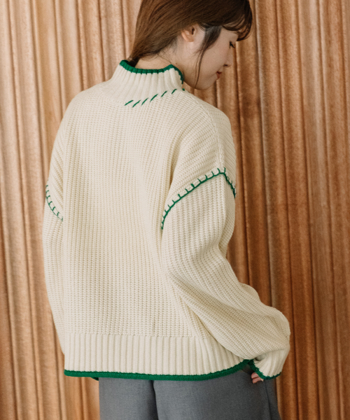 POU DOU DOU（プードゥドゥ）の「あぜ編み配色ハイネックニット（ニット/セーター・レディース・ラベンダー/イエロー/ブラック/アイボリー・M）」の6枚目の写真