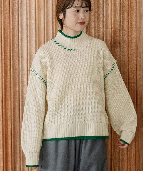 POU DOU DOU（プードゥドゥ）の「あぜ編み配色ハイネックニット（ニット/セーター・レディース・ラベンダー/イエロー/ブラック/アイボリー・M）」の7枚目の写真