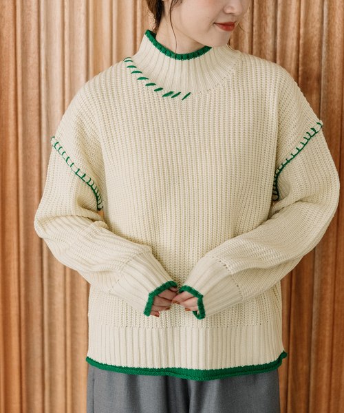 POU DOU DOU（プードゥドゥ）の「あぜ編み配色ハイネックニット（ニット/セーター・レディース・ラベンダー/イエロー/ブラック/アイボリー・M）」の9枚目の写真