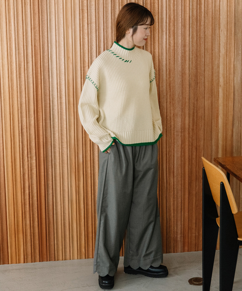 POU DOU DOU（プードゥドゥ）の「あぜ編み配色ハイネックニット（ニット/セーター・レディース・ラベンダー/イエロー/ブラック/アイボリー・M）」の13枚目の写真