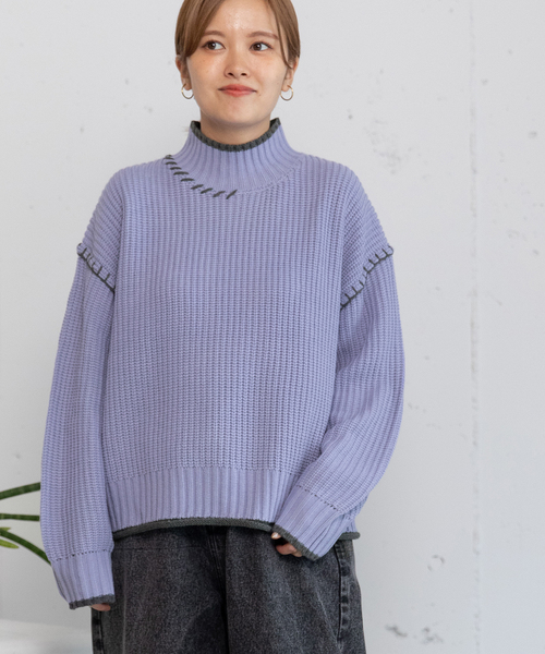 POU DOU DOU（プードゥドゥ）の「あぜ編み配色ハイネックニット（ニット/セーター・レディース・ラベンダー/イエロー/ブラック/アイボリー・M）」の14枚目の写真