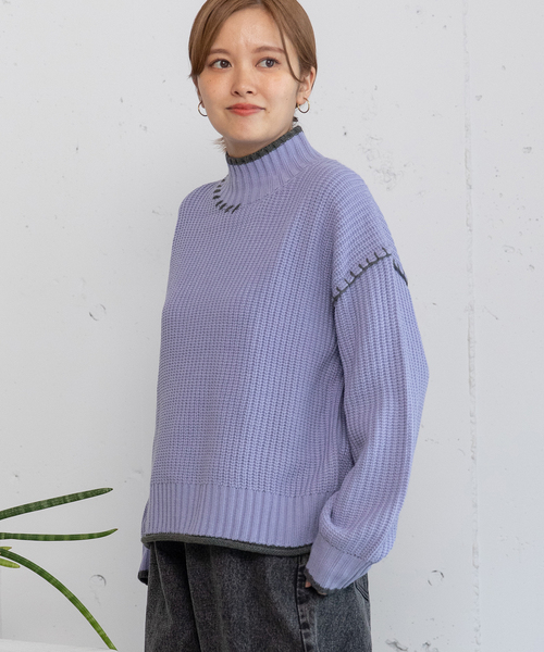 POU DOU DOU（プードゥドゥ）の「あぜ編み配色ハイネックニット（ニット/セーター・レディース・ラベンダー/イエロー/ブラック/アイボリー・M）」の15枚目の写真