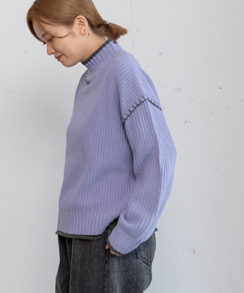 POU DOU DOU（プードゥドゥ）の「あぜ編み配色ハイネックニット（ニット/セーター・レディース・ラベンダー/イエロー/ブラック/アイボリー・M）」の16枚目の写真