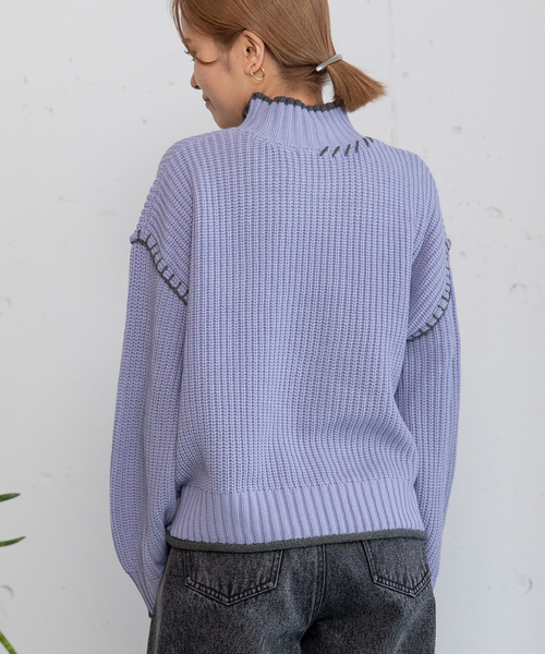 POU DOU DOU（プードゥドゥ）の「あぜ編み配色ハイネックニット（ニット/セーター・レディース・ラベンダー/イエロー/ブラック/アイボリー・M）」の17枚目の写真