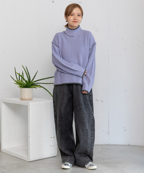 POU DOU DOU（プードゥドゥ）の「あぜ編み配色ハイネックニット（ニット/セーター・レディース・ラベンダー/イエロー/ブラック/アイボリー・M）」の18枚目の写真