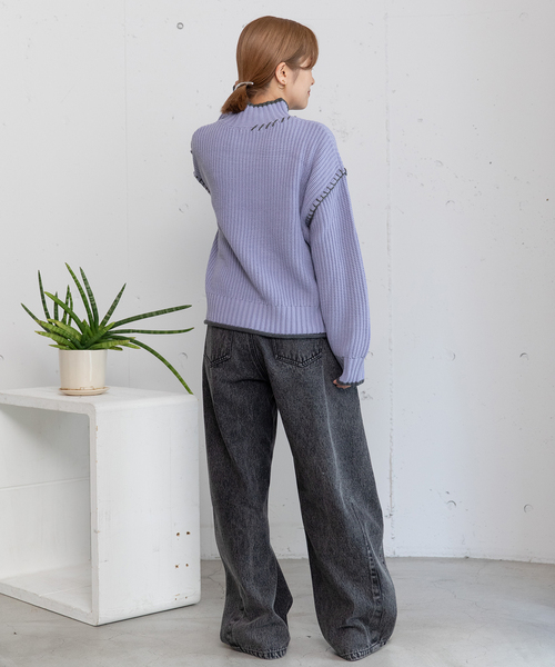 POU DOU DOU（プードゥドゥ）の「あぜ編み配色ハイネックニット（ニット/セーター・レディース・ラベンダー/イエロー/ブラック/アイボリー・M）」の20枚目の写真