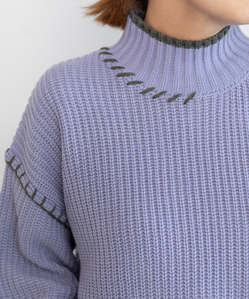 POU DOU DOU（プードゥドゥ）の「あぜ編み配色ハイネックニット（ニット/セーター・レディース・ラベンダー/イエロー/ブラック/アイボリー・M）」の22枚目の写真