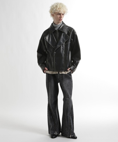 HARE（ハレ）の「レイヤードトレンチブルゾン(HARE)（ブルゾン・メンズ・ブラック・FREE）」の3枚目の写真