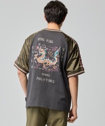 KRIFF MAYER | ヴィンテージライク スーベニア龍刺繍スカTEE / 異素材サテン切替 ビッグシルエット(Tシャツ/カットソー)