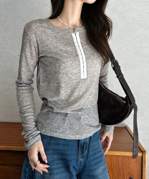 Eclat one(エクラワン)の「【Eclat one】フロントホック シアー ロングスリーブ カットソー(Tシャツ/カットソー・レディース・ブラック/グレー/オフホワイト・FREE)」の19枚目の写真