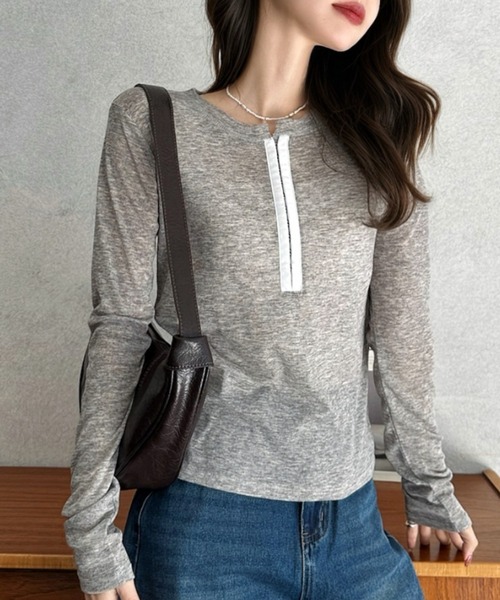 Eclat one(エクラワン)の「【Eclat one】フロントホック シアー ロングスリーブ カットソー(Tシャツ/カットソー・レディース・ブラック/グレー/オフホワイト・FREE)」の21枚目の写真