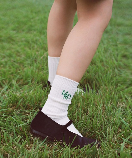 Mardi Mercredi（マルディメクルディ）の「【紗栄子 コラボ】SOCKS MRD SABLE / ソックス マルディ サブレ（ソックス/靴下・レディース・ホワイト×グリーン・FREE）」の3枚目の写真