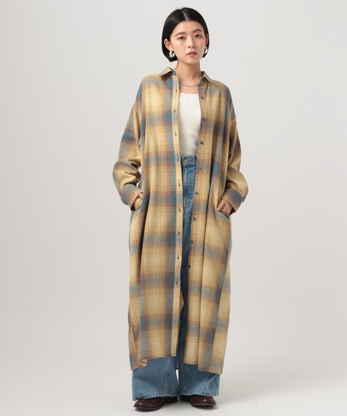 BAYFLOW（ベイフロー）の「[アップデートして登場!!]チェックシャツワンピース（シャツワンピース・レディース・ブラック/イエロー/ブルー/ブラウン・FREE）」の4枚目の写真