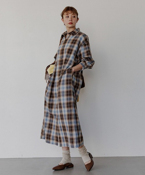 BAYFLOW（ベイフロー）の「[アップデートして登場!!]チェックシャツワンピース（シャツワンピース・レディース・ブラック/イエロー/ブルー/ブラウン・FREE）」の15枚目の写真