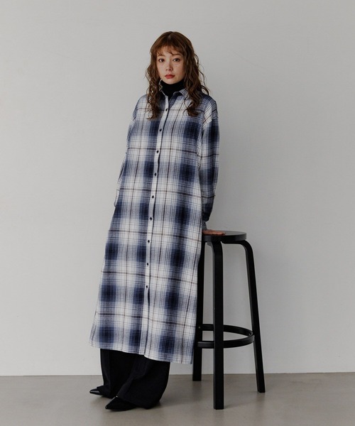 BAYFLOW（ベイフロー）の「[アップデートして登場!!]チェックシャツワンピース（シャツワンピース・レディース・ブラック/イエロー/ブルー/ブラウン・FREE）」の21枚目の写真