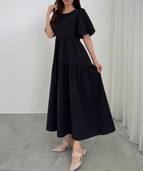CENEA(セネア)の「バルーンスリーブティアードワンピース(ワンピース・レディース・ライトブルー/ブラック/アイボリー・LARGE/MEDIUM/SMALL/MT/X-LARGE)」の7枚目の写真