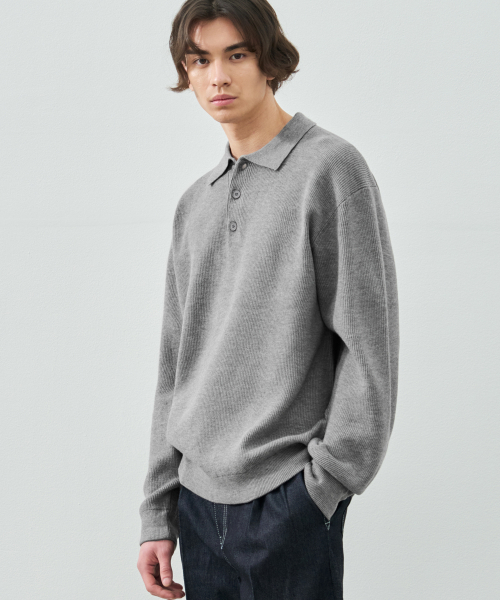 DRAW FIT（ドローフィット）の「ウールPBTハーフカラーニット[MELANGE GREY]（ポロシャツ・メンズ・その他・MEDIUM/LARGE/X-LARGE）」の2枚目の写真